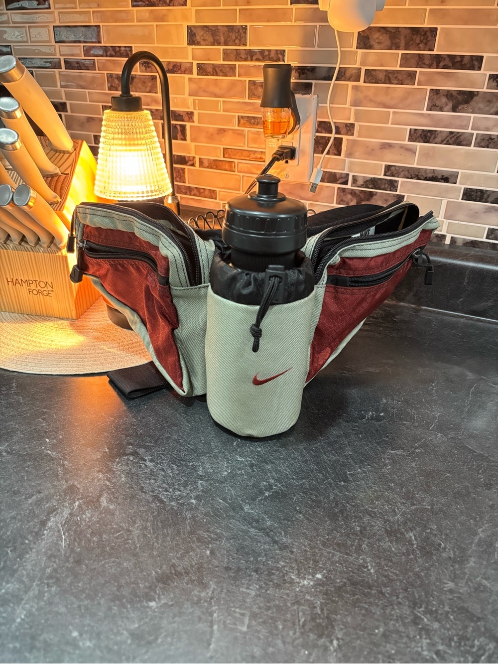 Nike Men’s Belt Bag with Bottle Holder in Beige and Maroon